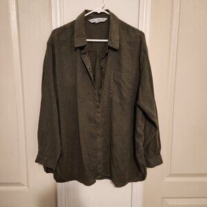 Old Navy The Boyfriend Shirt Dark Olive Green Button down, back pleat XL - India